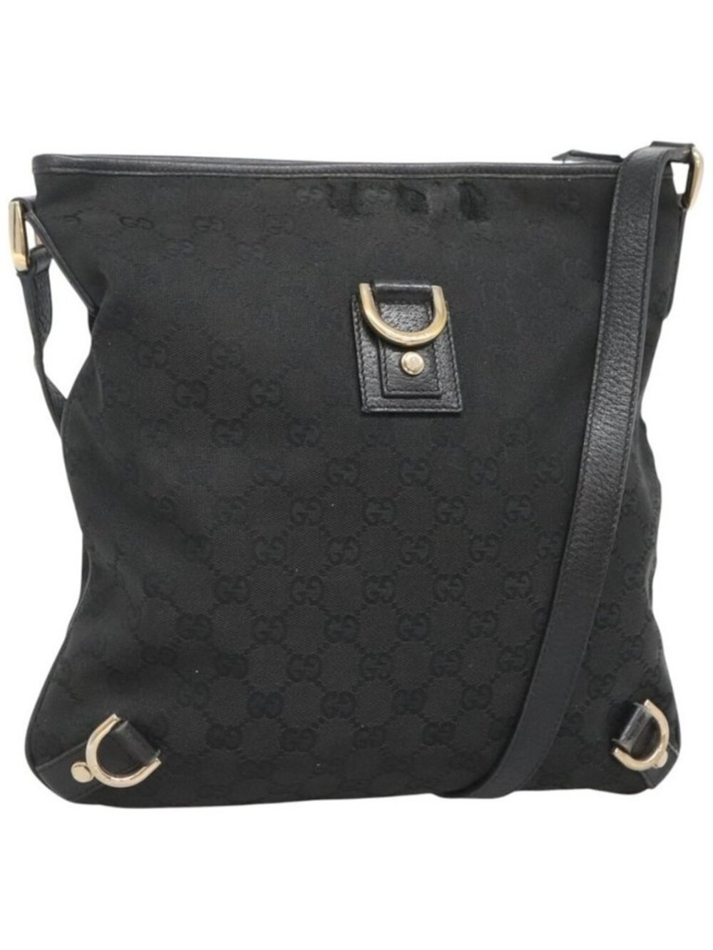 Authentic GUCCI GG Canvas Abbey Shoulder Bag Black Gold 131326